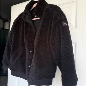 ALO Yoga Black Sherpa-Lined Bomber Jacket